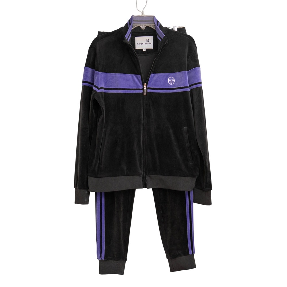 Sergio Tacchini Velour Tracksuit Set Sz S Black Purple Velvet Athleisure Urban